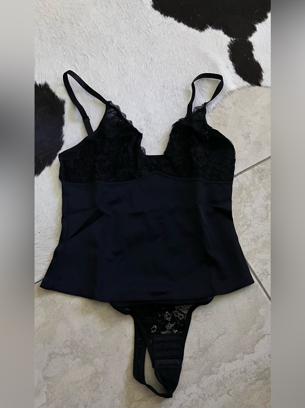 Black Lace-Trim Cami & Thong Lingerie One-Piece Women's Intimates